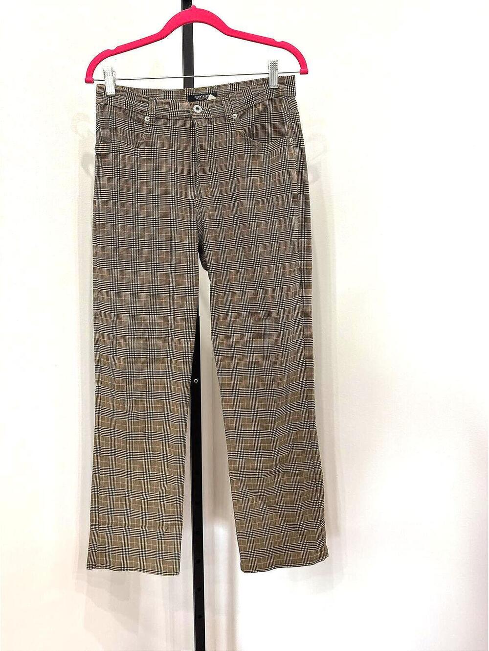 Karen Kane Size 8 Women's Plaid Straight Leg Pants Brown